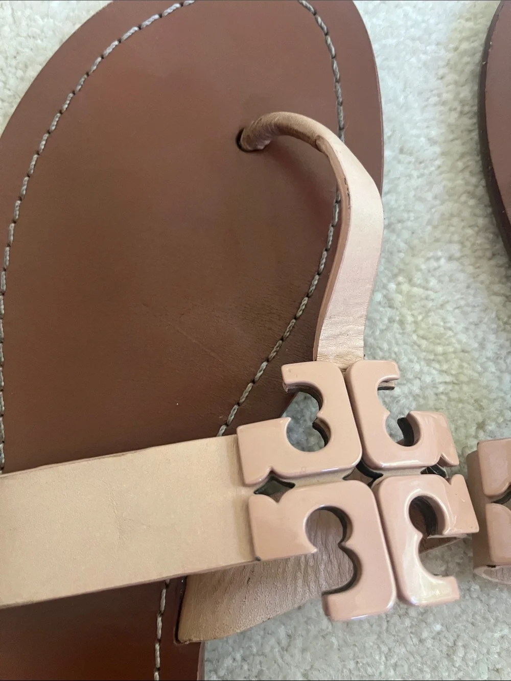 Tory Burch Leather Thong Sandals in Brown and Nude